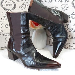 Stephane de Raucourt retro leather heeled boots ankle pointed toes burgundy 70's